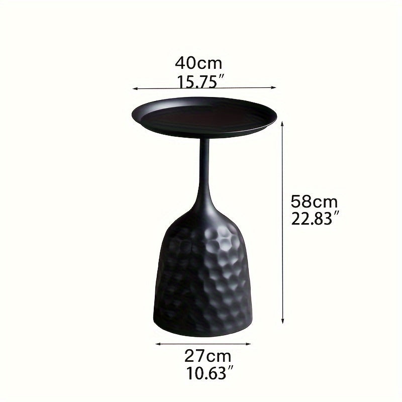 Elegant white and black wine glass design metal side table-compact round bedside and coffee table, suitable for small spaces, perfect for bedrooms and offices