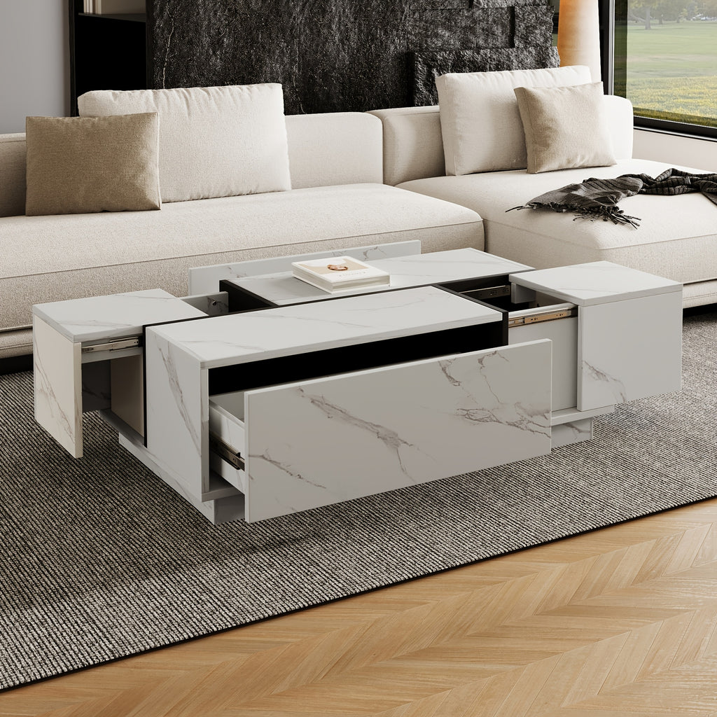 Rectangular Sliding Top Coffee Table with 2 Drawers And 2 Hidden Storage for Living Room 47.2\