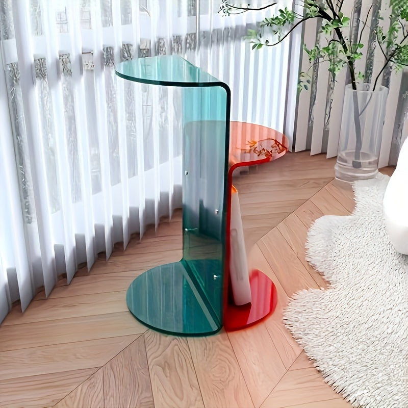 Modern Minimalist Acrylic Coffee Table with Dual-Tone Color Block Design - Portable Round Side Table for Living Room, Bedroom, or Office Decor, Coffee Table for Living Room, Bedroom Nightstand, Coffee Table Living Room, Outdoor Side Table