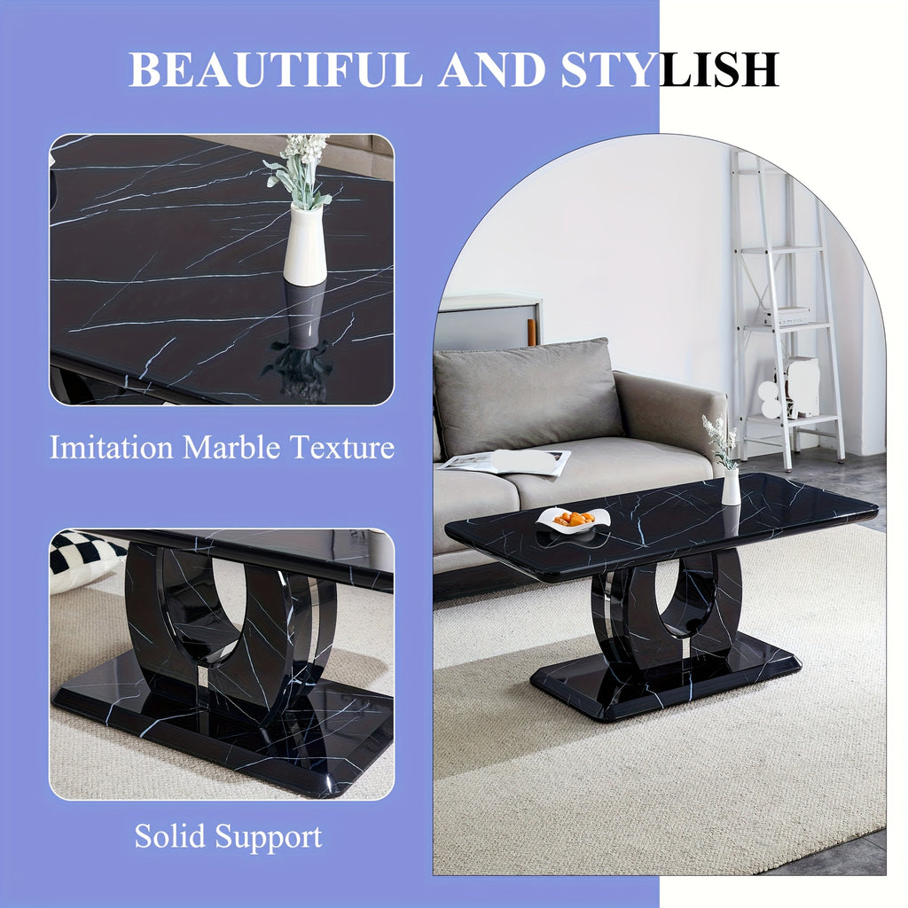 Modern Minimalist Black Faux Marble Pattern Sticker Pattern Rectangular Coffee Table, Large Modern Versatile Coffee Table For Living Room, Rectangular Center Table Tea Table Accent Furniture, Suitable For Multiple Scenarios, Easy To Install (Black)