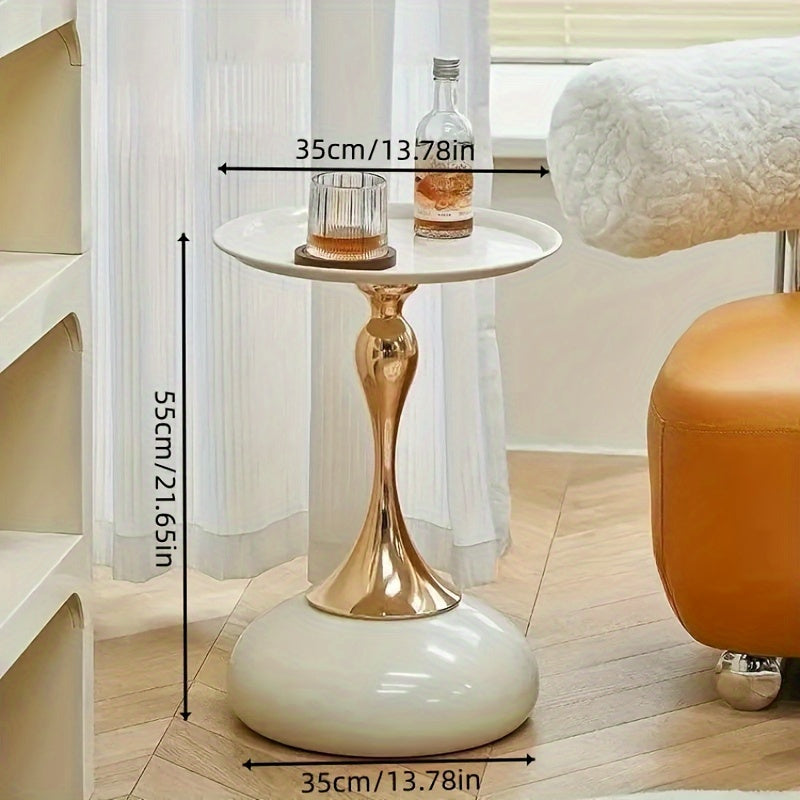 French-Inspired Iron Table 1pc French-Inspired Iron Side Table - Modern European Small Space End Table - White & Black Round Metal Coffee Table