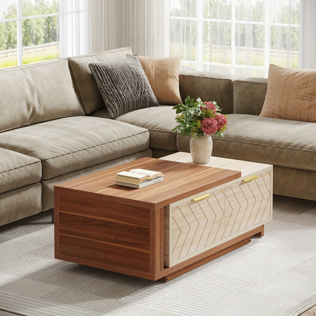 Extendable Coffee Table with Dual-Tone Walnut & Oak - Adjustable Length (42\