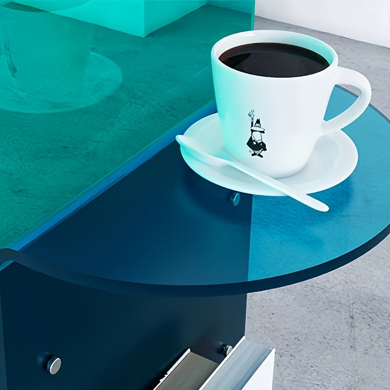 Modern Minimalist Acrylic Coffee Table with Dual-Tone Color Block Design - Portable Round Side Table for Living Room, Bedroom, or Office Decor, Coffee Table for Living Room, Bedroom Nightstand, Coffee Table Living Room, Outdoor Side Table