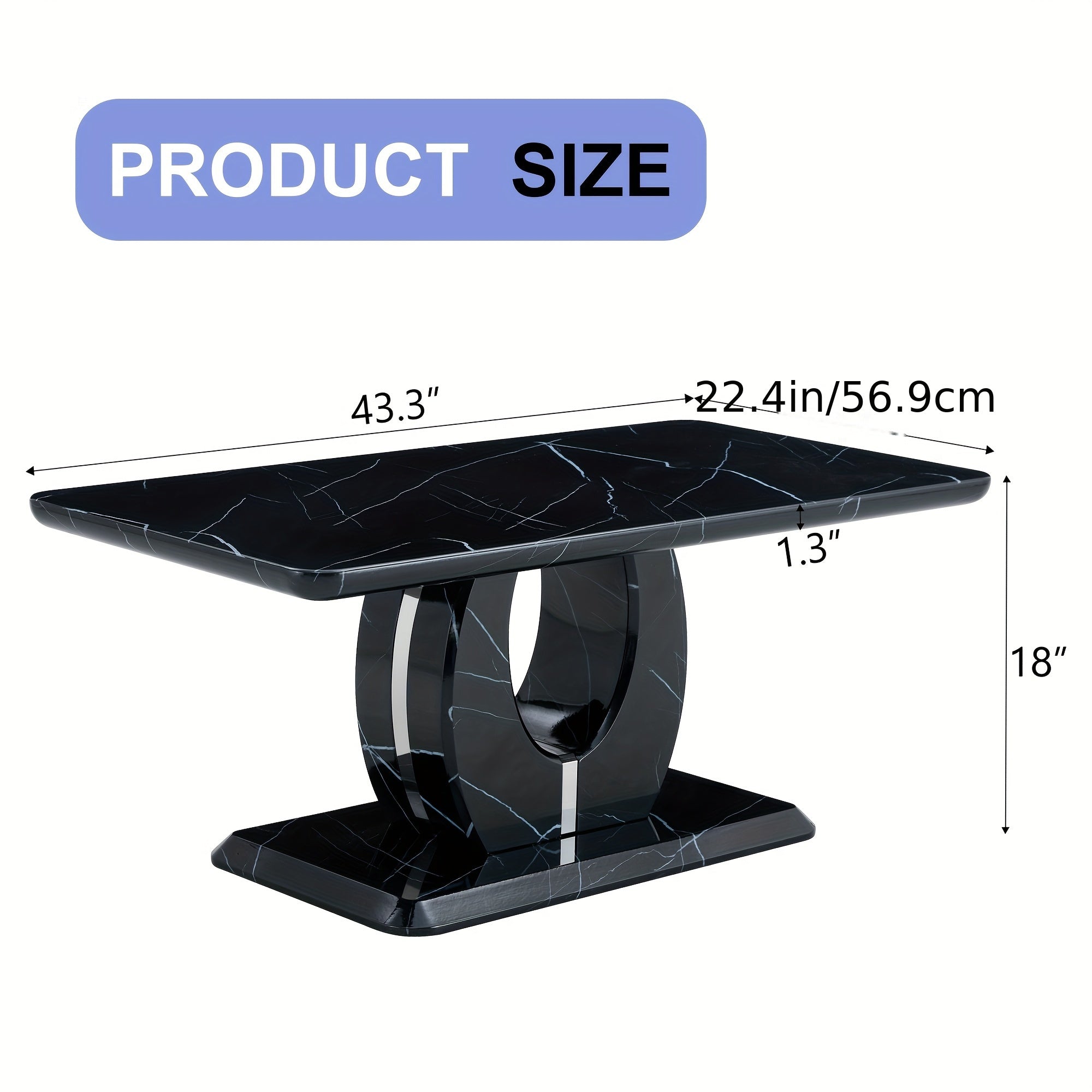 Modern Minimalist Black Faux Marble Pattern Sticker Pattern Rectangular Coffee Table, Large Modern Versatile Coffee Table For Living Room, Rectangular Center Table Tea Table Accent Furniture, Suitable For Multiple Scenarios, Easy To Install (Black)