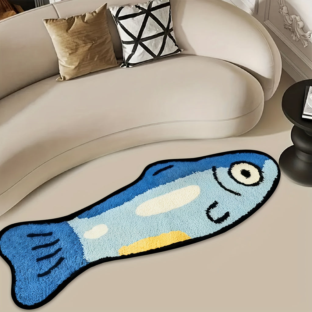 Soft Flannel Mat 1 Blue Fish Cartoon Mat, Soft Comfortable Flannel Material | Washable and Machine Washable, Suitable for Home Decor, Room, Bedroom, Entrance, Kitchen, Perfect Holiday Gift for Family and Friends