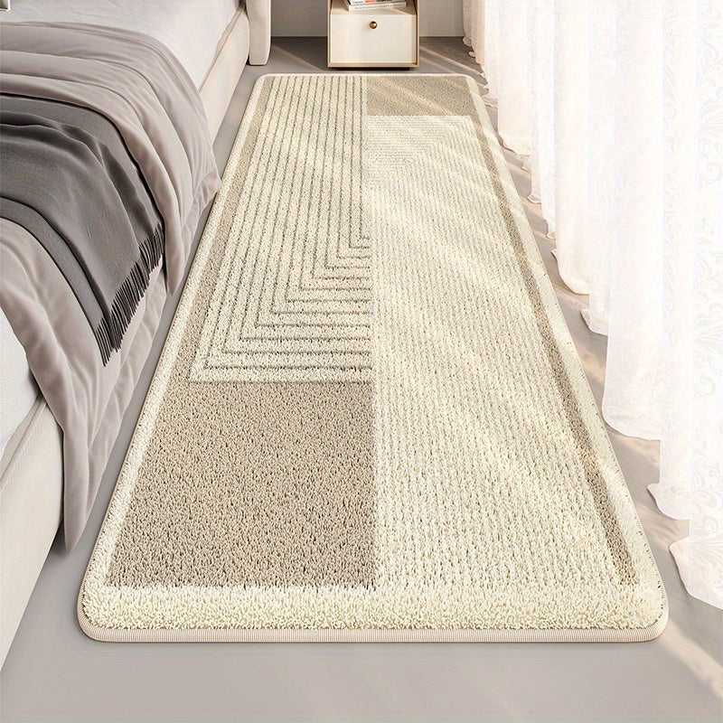 Soft Area Mat Plush Soft 100% Polyester Japanese-Inspired Cream Striped Area Mat | Machine-Washable Non-Slip 10mm Thick Modern Minimalist Design for Bedroom, Living Room, Study & Laundry Room Decor