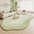 Soft Plush Cream Area Mat - Washable, Non-Slip, Irregular Shape, Suitable for Living Room and Bedroom Decor, Modern French Style, Light Green Background, Flowing Pattern, Comfortable and Elegant Design, Living Room Mat