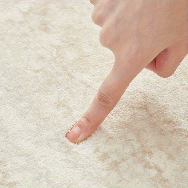 Soft Plush Cream Area Mat - Washable, Non-Slip, Irregular Shape, Suitable for Living Room and Bedroom Decor, Modern French Style, Light Green Background, Flowing Pattern, Comfortable and Elegant Design, Living Room Mat