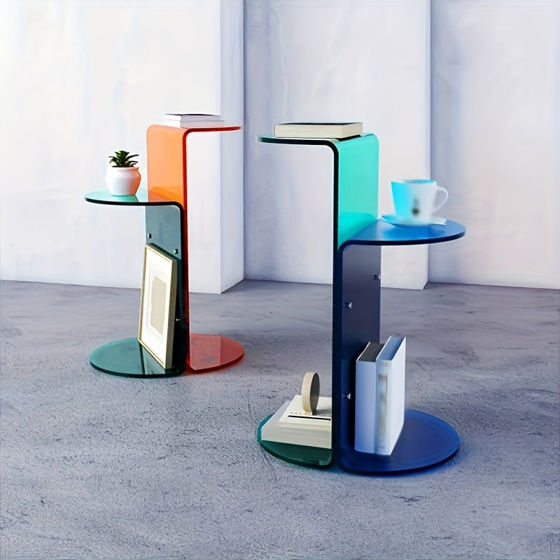 Modern Minimalist Acrylic Coffee Table with Dual-Tone Color Block Design - Portable Round Side Table for Living Room, Bedroom, or Office Decor, Coffee Table for Living Room, Bedroom Nightstand, Coffee Table Living Room, Outdoor Side Table