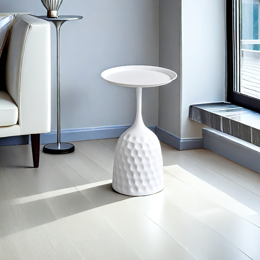 Elegant white and black wine glass design metal side table-compact round bedside and coffee table, suitable for small spaces, perfect for bedrooms and offices