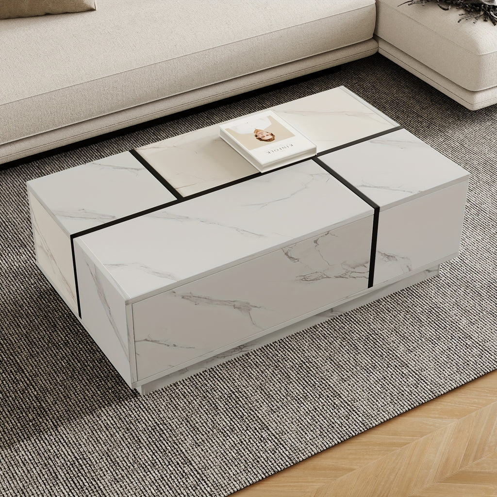 Rectangular Sliding Top Coffee Table with 2 Drawers And 2 Hidden Storage for Living Room 47.2\