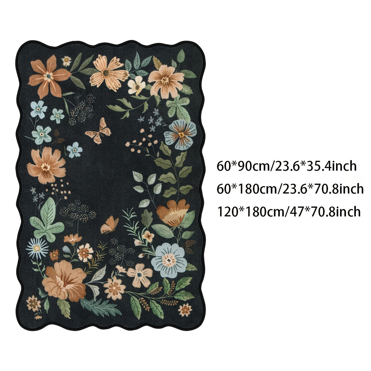 Large Ultra-Thin Floral Area Mat – Washable, Non-Slip,, Lightweight Boho Decor for Bedroom, Living Room, or Office (Black\u002FGrey)
