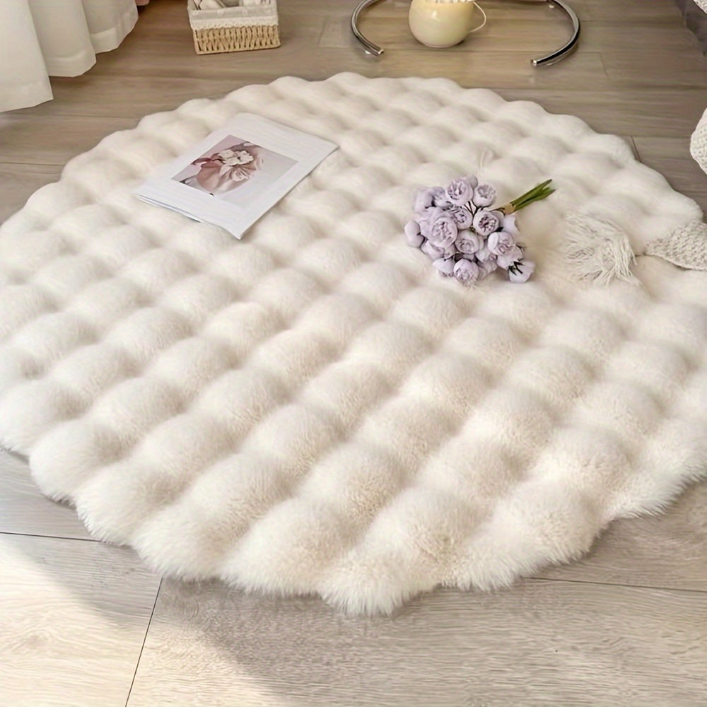 1PC Plush Round Faux Rabbit Fur Accent Rug - Soft, Lightweight, Machine Washable, Non-Slip, Low Pile, Solid Color, Perfect for Living Room, Bedroom, Home Decor, Festive Celebrations - Christmas, Easter, Hanukkah, Thanksgiving, St. Patrick's Day