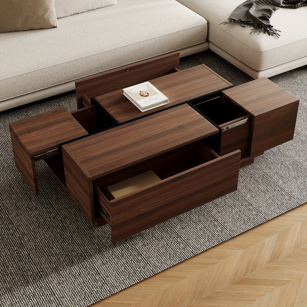 Rectangular Sliding Top Coffee Table with 2 Drawers And 2 Hidden Storage for Living Room 47.2\