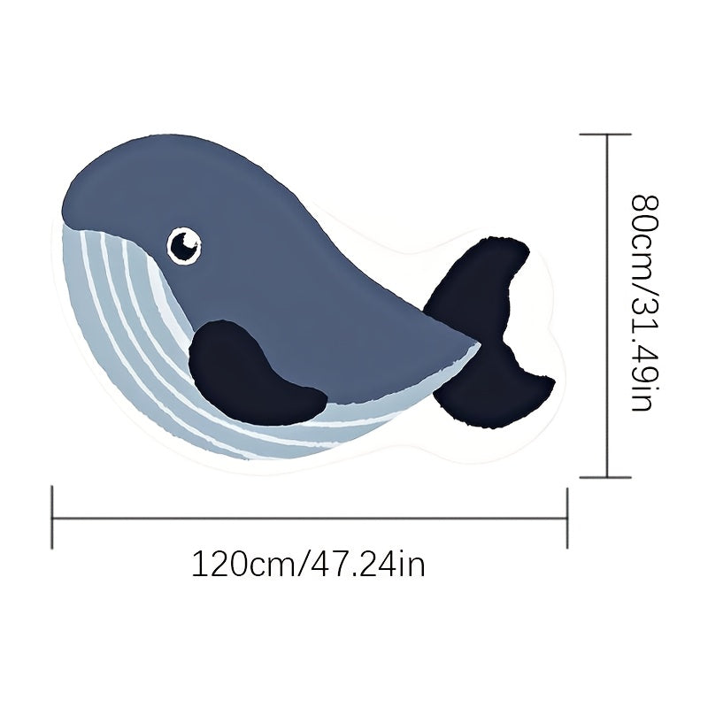 Whale-Shaped Plush Area Mat - Soft, Non-Slip, Washable Polyester Floor Mat with Realistic Whale Design, Ideal for Bedroom, Living Room, and Bathroom Decor, Bathroom Mat|Whale Motif|Machine Washable Mat, Whale Decor