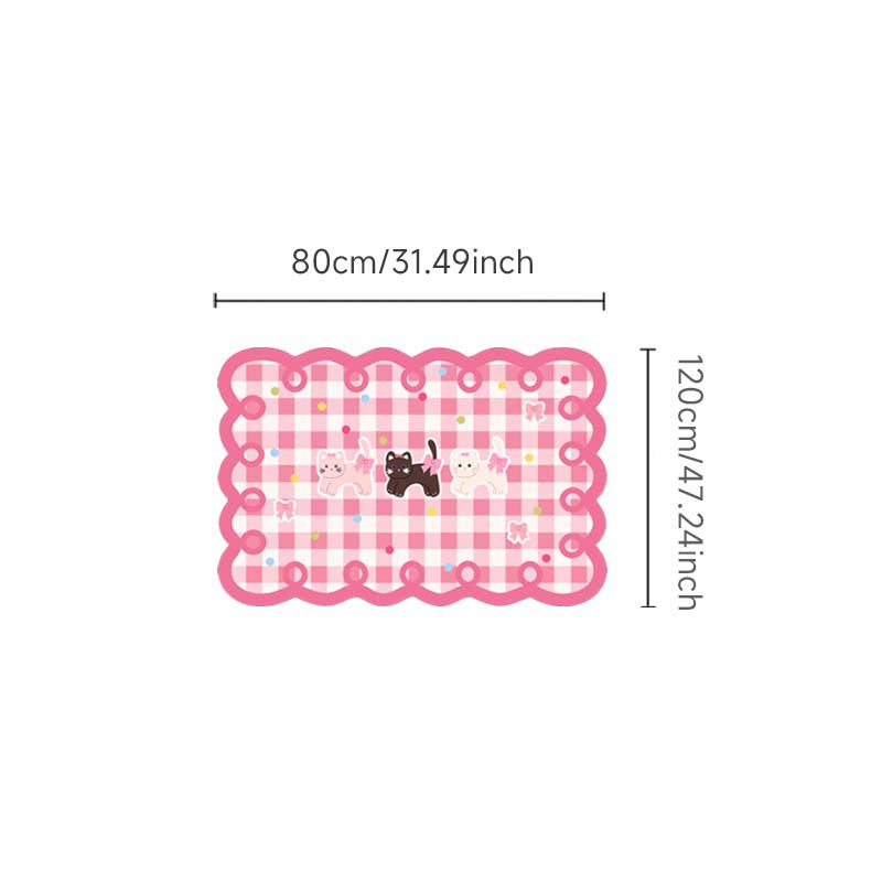 Fluffy Plaid Area Rug High Pile Fluffy Plaid Area Rug - Non-Slip Washable Polyester Carpet - Irregular Pink Decorative Mat for Bedroom, Indoor, Room