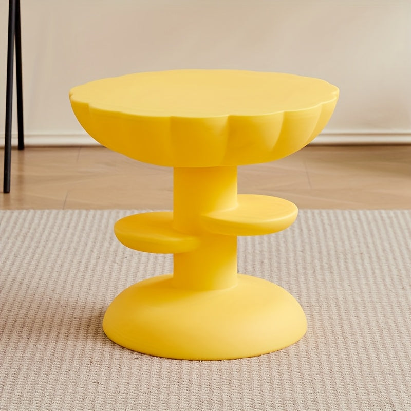 Modern Yellow Plastic Flower-Shaped Coffee Table with Two Tiers - Stylish Home Decor for Small Spaces, Perfect for Organizing Essentials, Small Space Furniture | Contemporary Decor | Lightweight Table, Coffee Table for Living Room