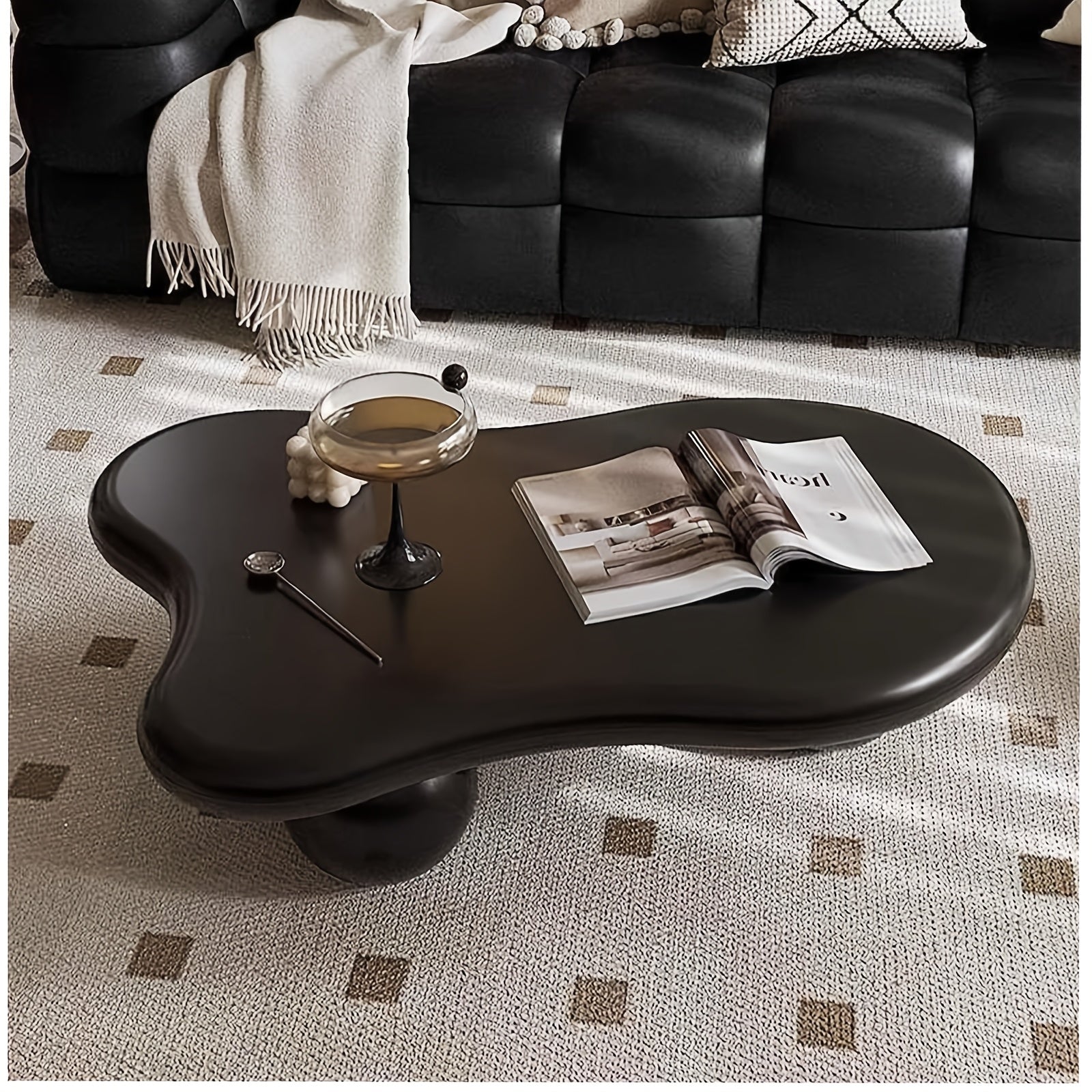 Cloud Coffee Table, Modern Coffee Table For Living Room Apartment, Cartoon Irregular Indoor Tea Table, Cute End Table With Ball 3 Legs, Easy Assemble, Black