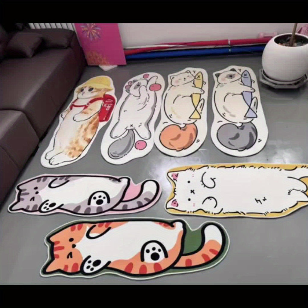 Whimsical Cat Mat 1pc Soft Plush Whimsical Cat-Shaped Area Mat | Washable & Durable, Polyester Fiber, Ideal for Living Room, Bedroom, or Office Decor, Perfect Holiday Gift, Machine Washable, Indoor Use Only