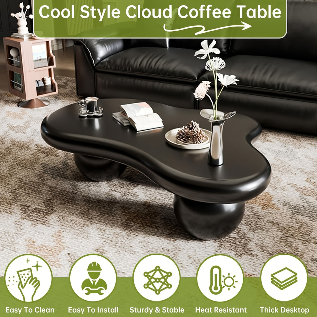 Cloud Coffee Table, Modern Coffee Table For Living Room Apartment, Cartoon Irregular Indoor Tea Table, Cute End Table With Ball 3 Legs, Easy Assemble, Black