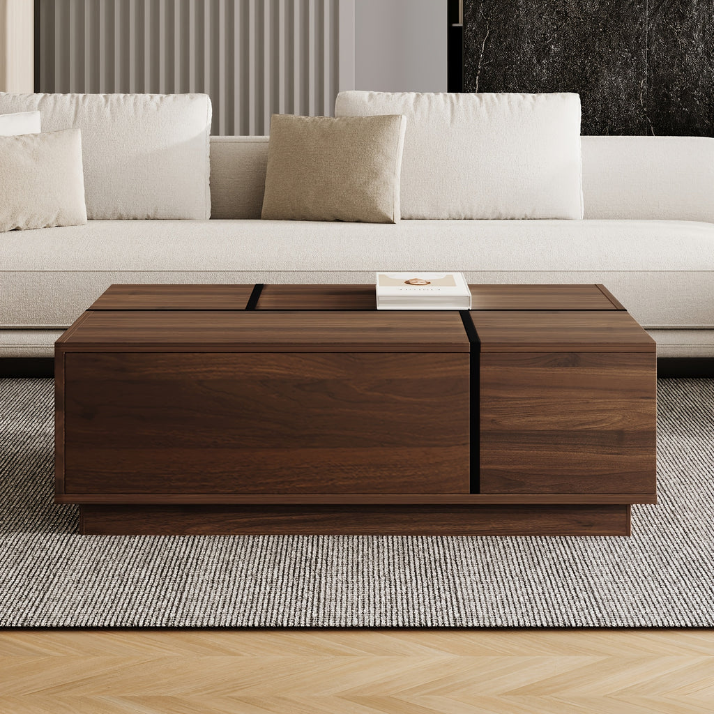 Rectangular Sliding Top Coffee Table with 2 Drawers And 2 Hidden Storage for Living Room 47.2\