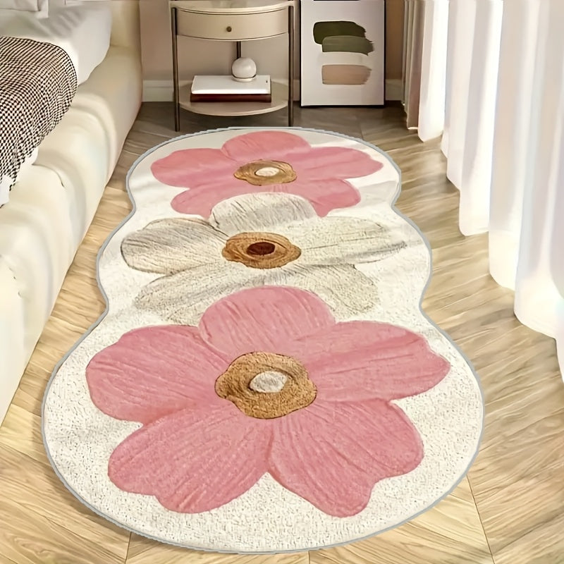 1pc Velvet Oil Painting Floral Bedside Mat - Non-Slip Latex Dot Backing, Machine Washable for Living Room, Bedroom, Vanity, Bathroom - Soft & Stylish Home Decor Mat