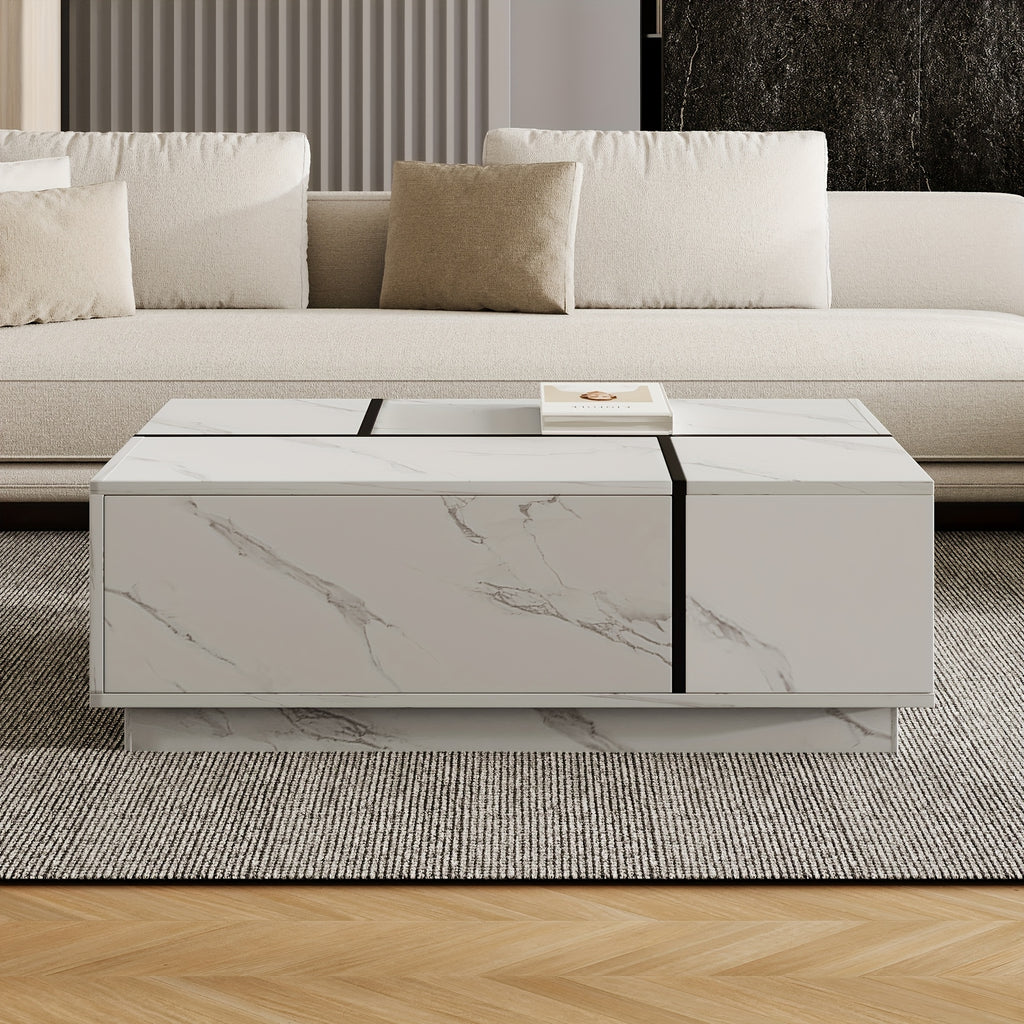 Rectangular Sliding Top Coffee Table with 2 Drawers And 2 Hidden Storage for Living Room 47.2\