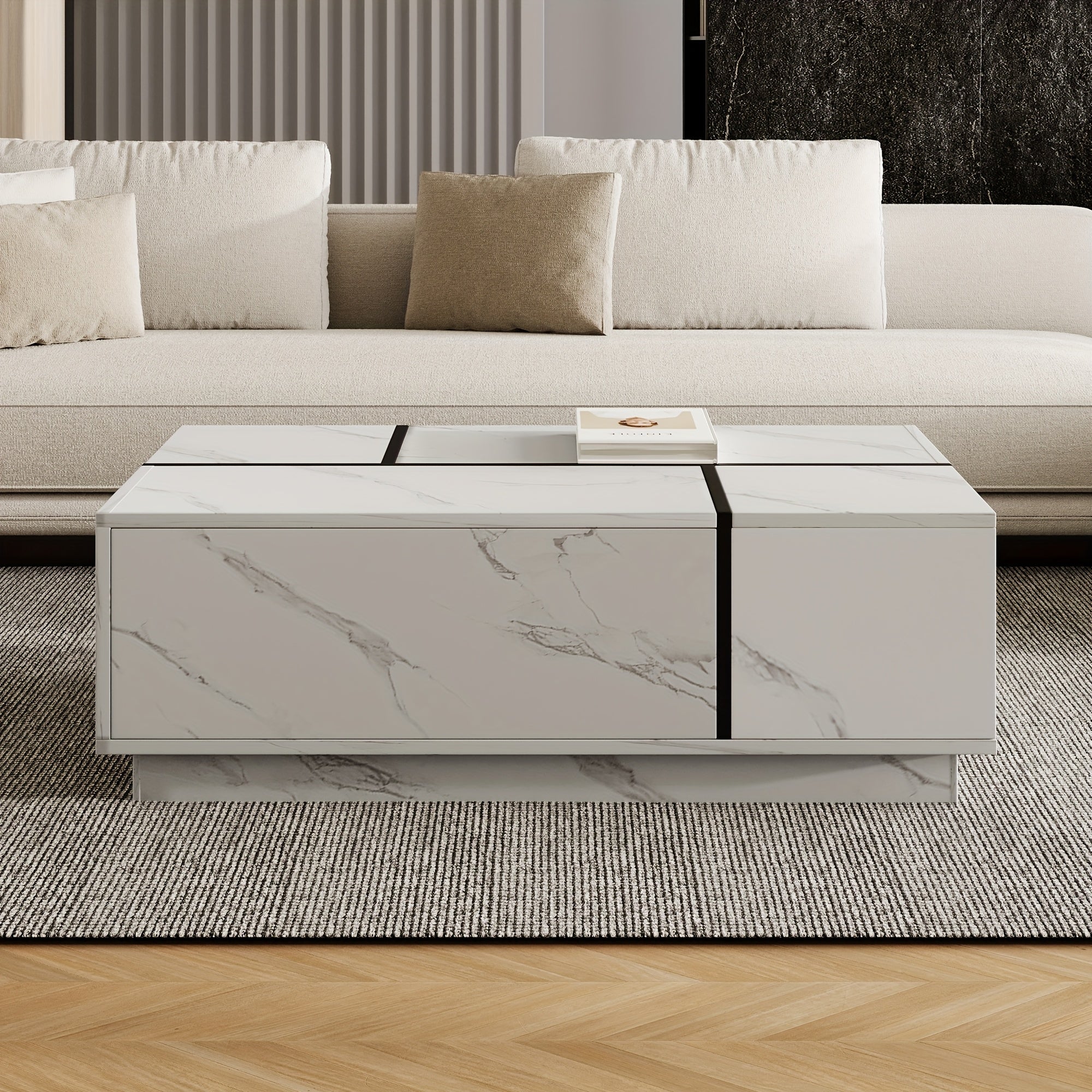 Rectangular Sliding Top Coffee Table with 2 Drawers And 2 Hidden Storage for Living Room 47.2\