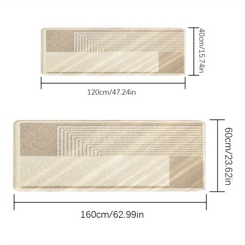 Soft Area Mat Plush Soft 100% Polyester Japanese-Inspired Cream Striped Area Mat | Machine-Washable Non-Slip 10mm Thick Modern Minimalist Design for Bedroom, Living Room, Study & Laundry Room Decor