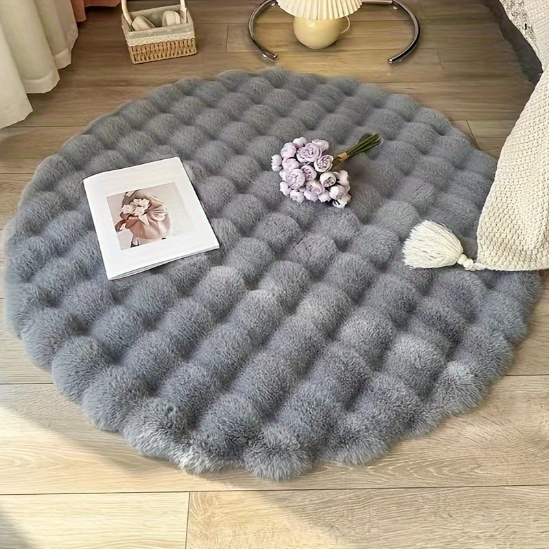1PC Plush Round Faux Rabbit Fur Accent Rug - Soft, Lightweight, Machine Washable, Non-Slip, Low Pile, Solid Color, Perfect for Living Room, Bedroom, Home Decor, Festive Celebrations - Christmas, Easter, Hanukkah, Thanksgiving, St. Patrick's Day