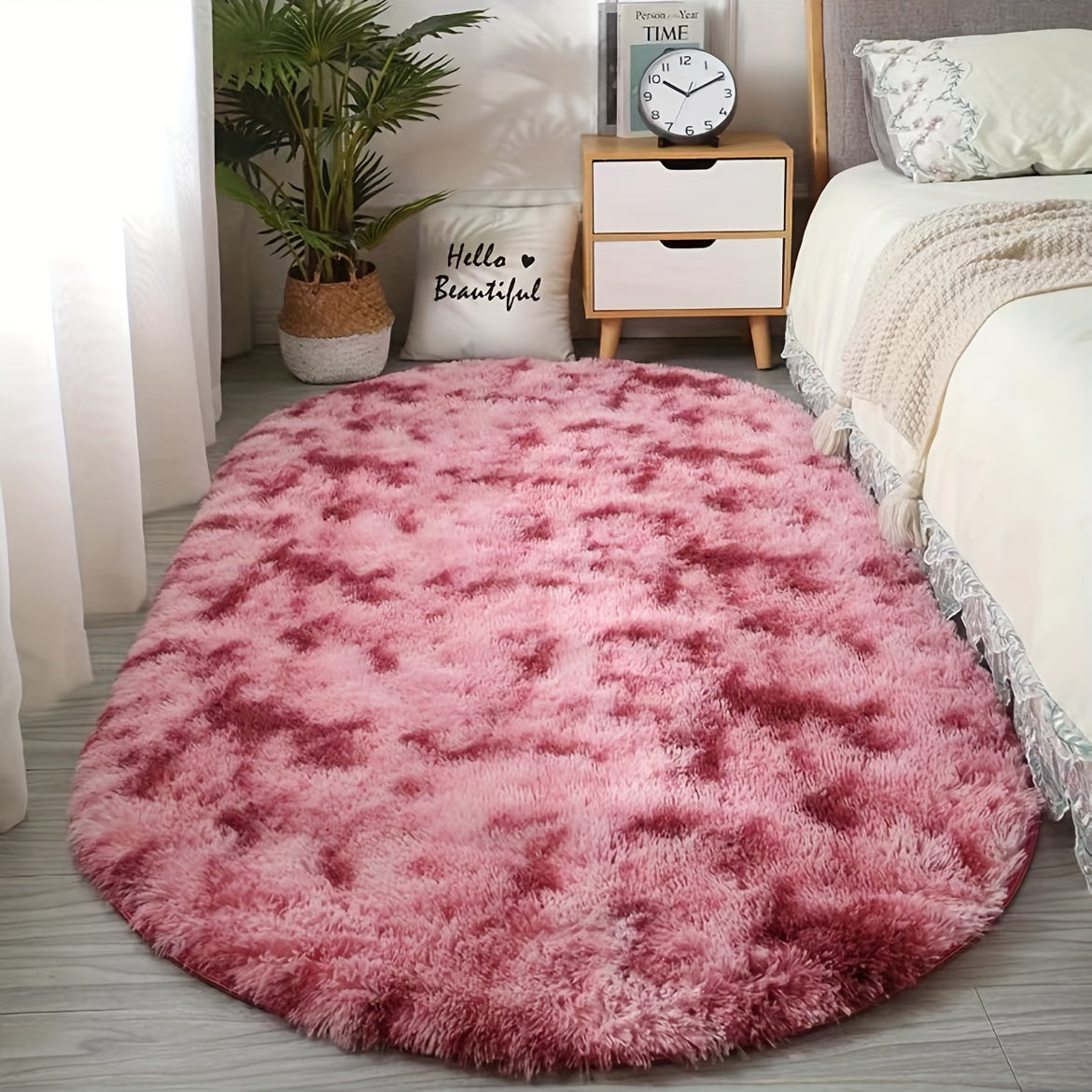 Plush Oval Area Rug for Bedroom and Living Room - Soft Polyester, Hand Washable, Perfect for Coffee Table and Doorway Decor