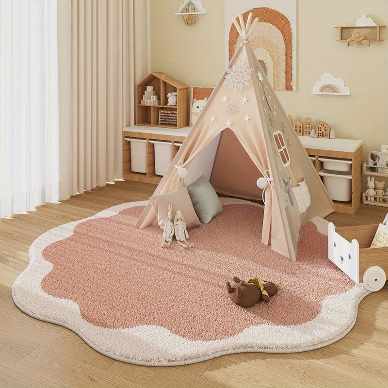 1000G Imitation Cashmere 10Mm Cream Style Pink Carpet for The Living Room, Petal-Shaped Rug for Bedroom Decoration, Fresh And Playful Area for Games, Non-Slip Crawling Mat for Home, Fluffy And Soft Carpet for The Wardrobe, Study, And Bedside.