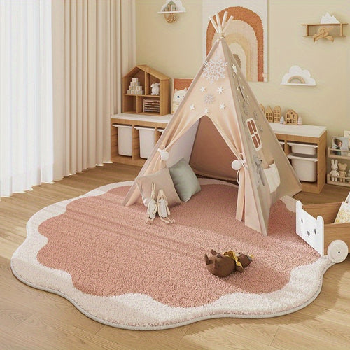 1000G Imitation Cashmere 10Mm Cream Style Pink Carpet for The Living Room, Petal-Shaped Rug for Bedroom Decoration, Fresh And Playful Area for Games, Non-Slip Crawling Mat for Home, Fluffy And Soft Carpet for The Wardrobe, Study, And Bedside.