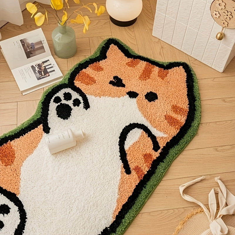 Whimsical Cat Mat 1pc Soft Plush Whimsical Cat-Shaped Area Mat | Washable & Durable, Polyester Fiber, Ideal for Living Room, Bedroom, or Office Decor, Perfect Holiday Gift, Machine Washable, Indoor Use Only