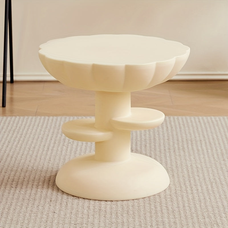 Modern Yellow Plastic Flower-Shaped Coffee Table with Two Tiers - Stylish Home Decor for Small Spaces, Perfect for Organizing Essentials, Small Space Furniture | Contemporary Decor | Lightweight Table, Coffee Table for Living Room