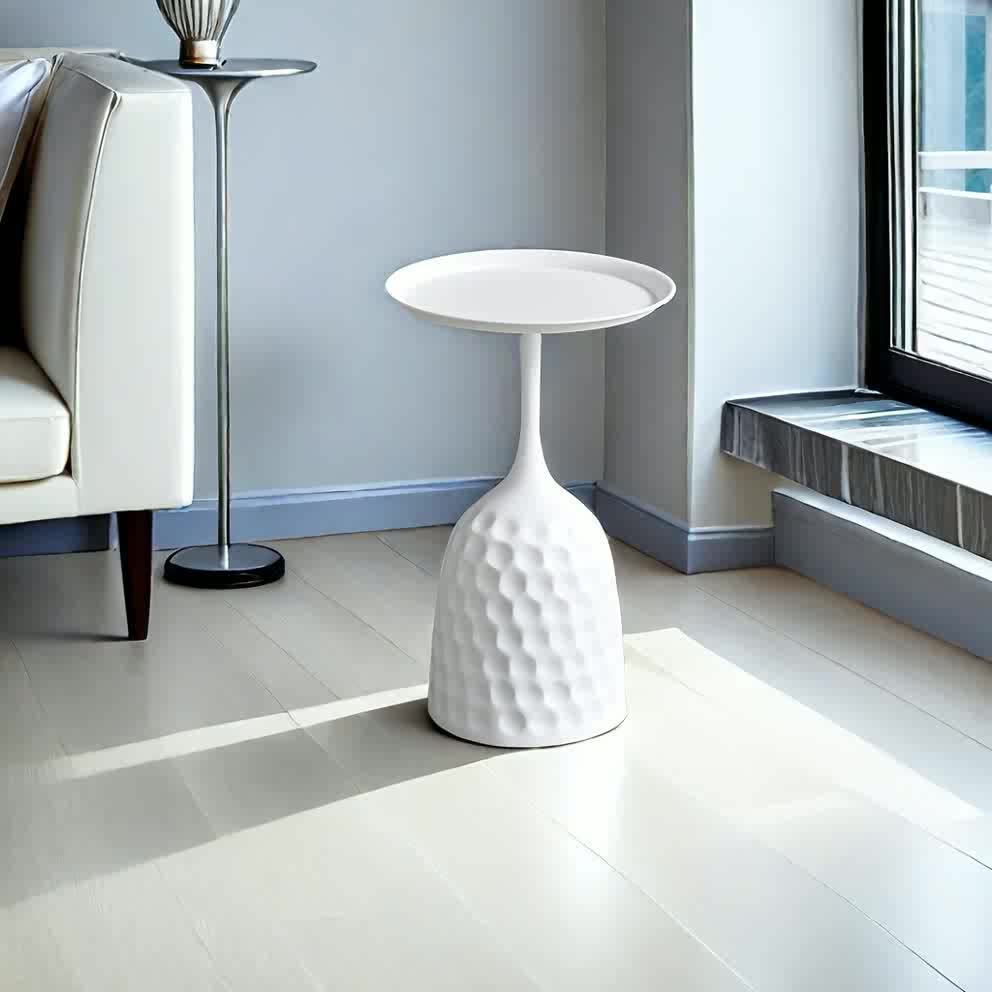 Elegant white and black wine glass design metal side table-compact round bedside and coffee table, suitable for small spaces, perfect for bedrooms and offices