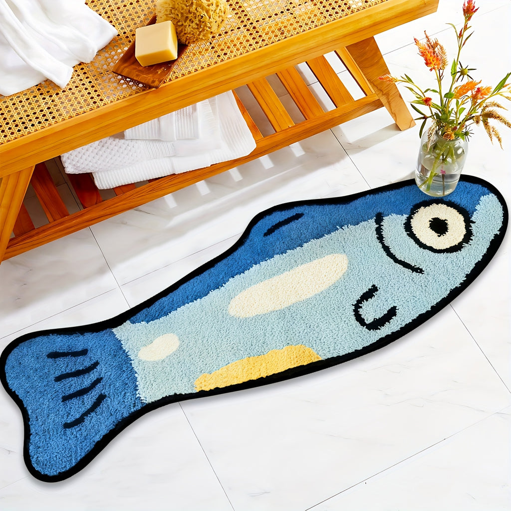Soft Flannel Mat 1 Blue Fish Cartoon Mat, Soft Comfortable Flannel Material | Washable and Machine Washable, Suitable for Home Decor, Room, Bedroom, Entrance, Kitchen, Perfect Holiday Gift for Family and Friends