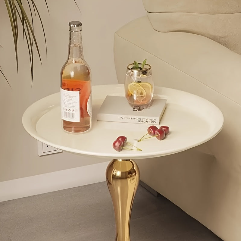 French-Inspired Iron Table 1pc French-Inspired Iron Side Table - Modern European Small Space End Table - White & Black Round Metal Coffee Table