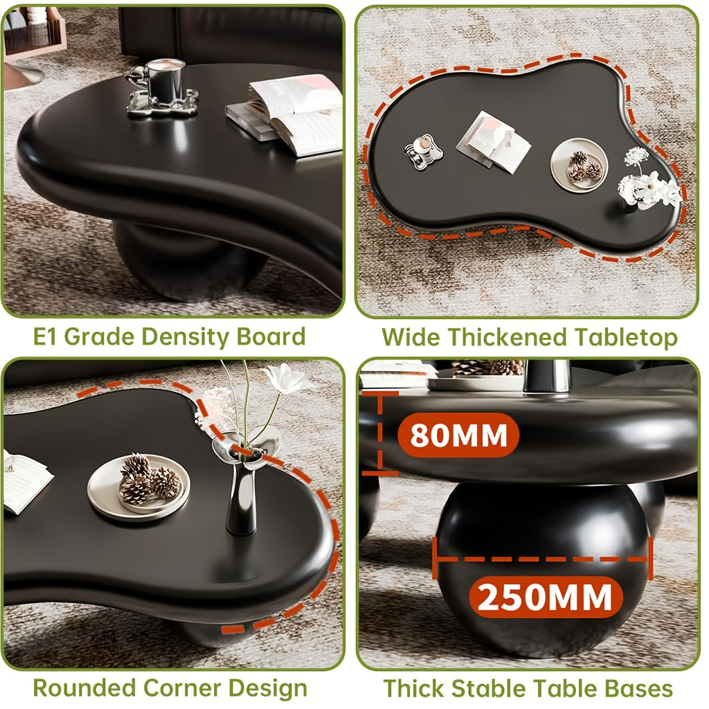 Cloud Coffee Table, Modern Coffee Table For Living Room Apartment, Cartoon Irregular Indoor Tea Table, Cute End Table With Ball 3 Legs, Easy Assemble, Black